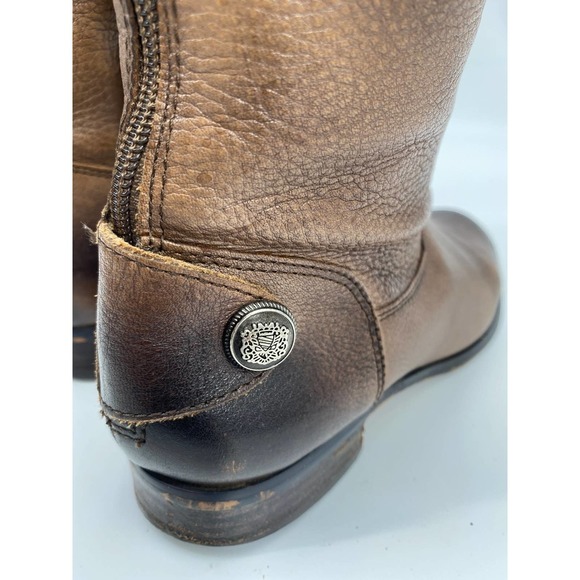 Arturo Chiang Women 6.5 Brown Destressed Leather Riding Boots Zip Button FLAWED - Picture 6 of 9